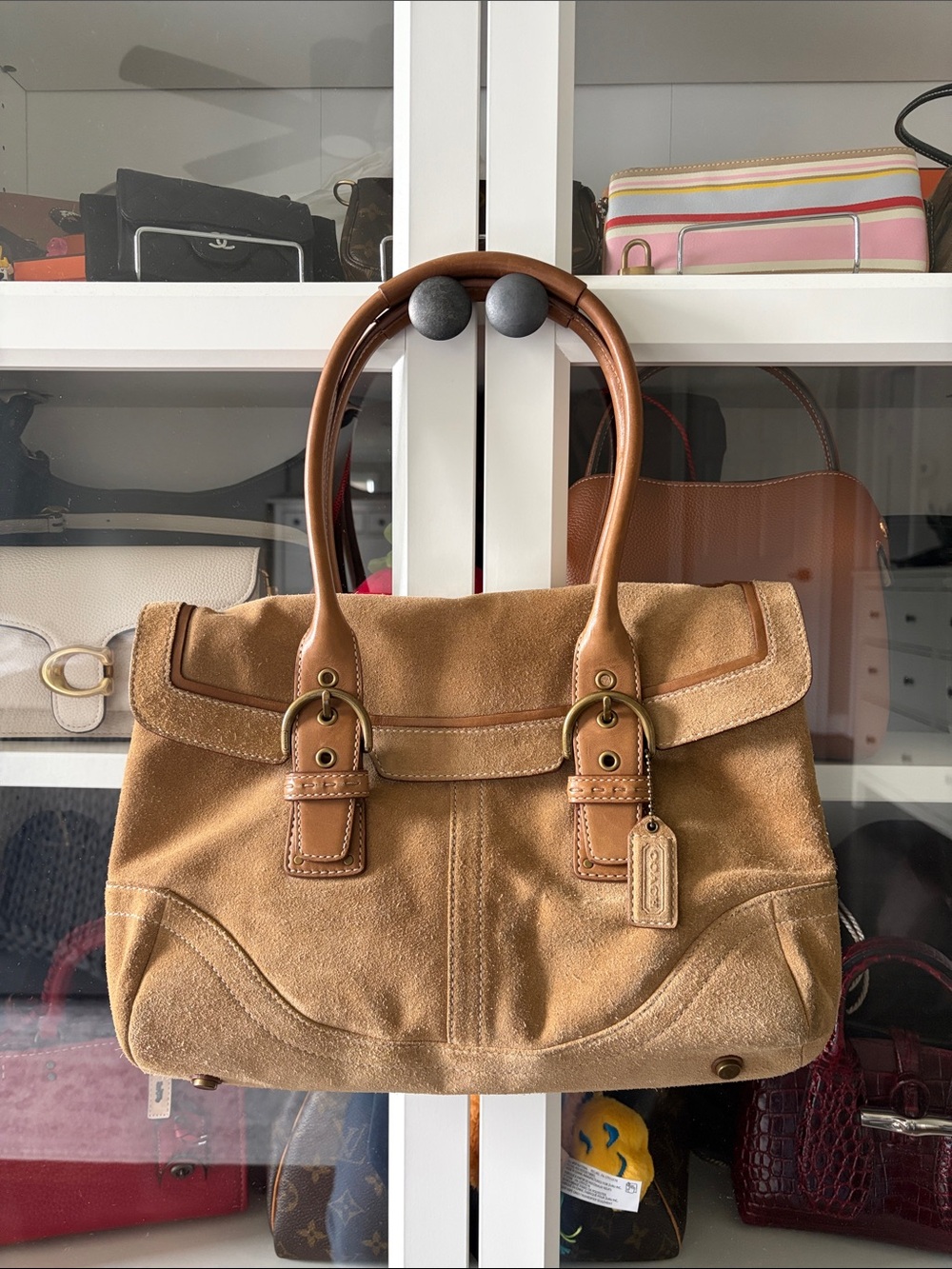 Vintage Y2K 2004 Coach Soho Suede Flap Satchel Bag Camel